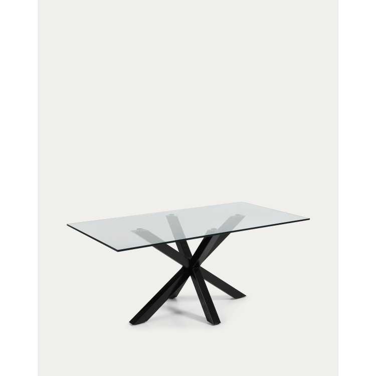 MESA DE VIDRO ARGO E PERNAS DE AÇO COM ACABAMENTO PRETO 200 X 100 CM