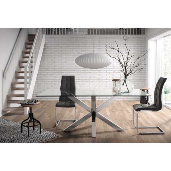 ARGO GLASS TABLE AND STAINLESS STEEL...