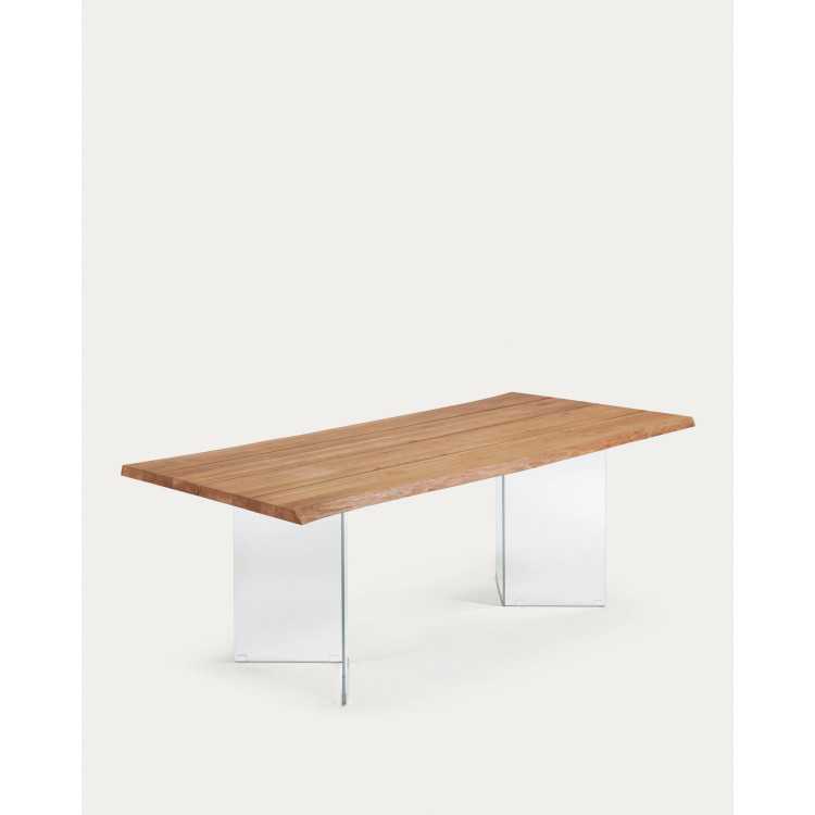 TABLE LOTTY EN PLACAGE DE CHÊNE FINITION NATURELLE ET PIEDS EN VERRE 