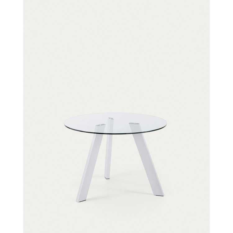 CARIB ROUND TABLE IN GLASS AND STEEL LEGS WITH WHITE FINISH D 110 C