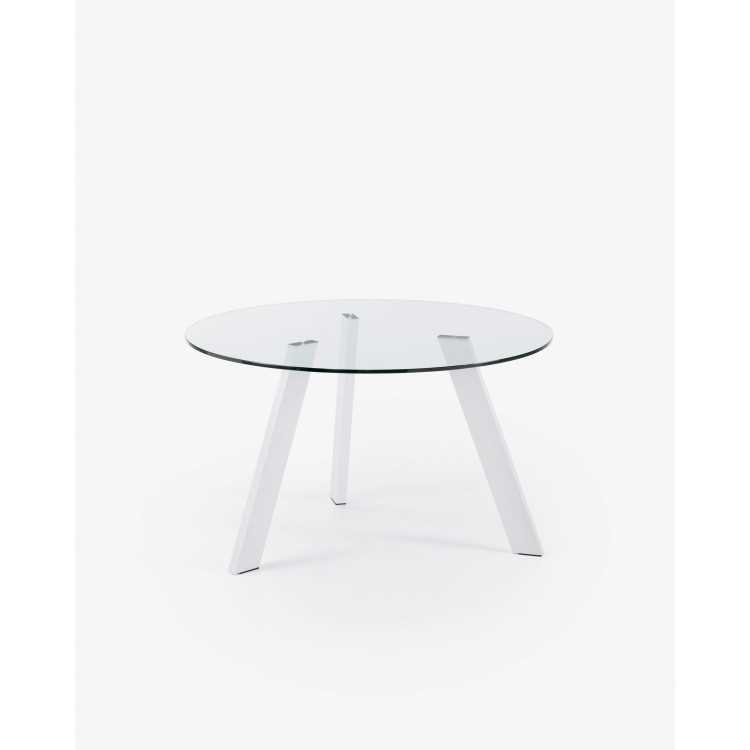 TABLE RONDE CARIB EN VERRE ET PIEDS EN ACIER FINITION BLANCHE D 130 C