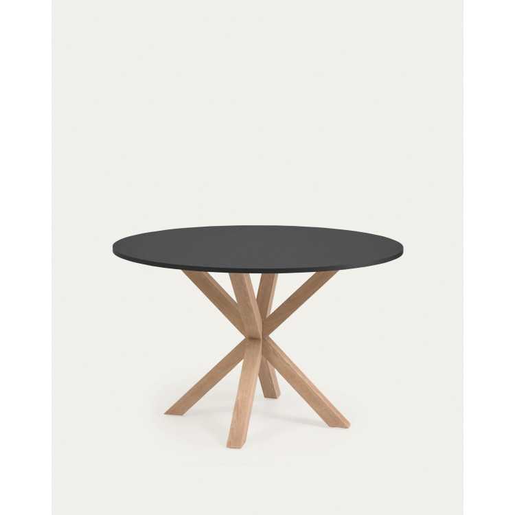 MESA REDONDA COMPLETA ARGO D 119 CM EM AÇO MDF LACADO PRETO EFEITO PÉS