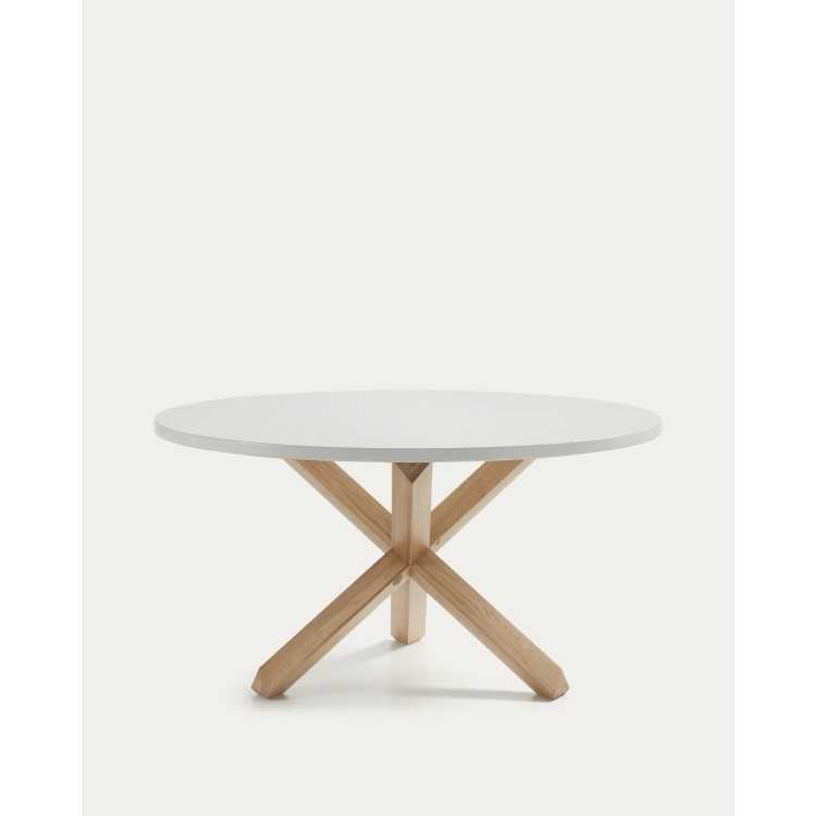MESA REDONDA LOTUS D 135 CM LACADO BRANCO E PERNAS DE CARVALHO MACIÇO