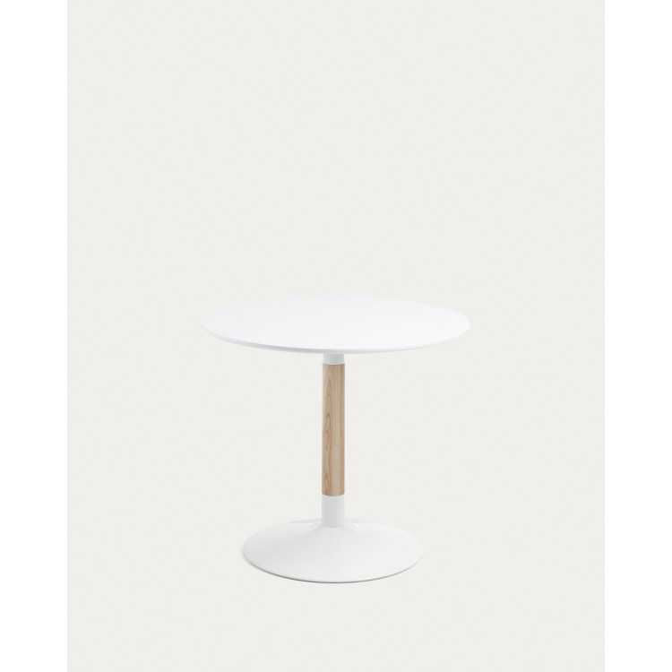 TRICK ROUND TABLE D 90 CM WHITE LACQUERED AND SOLID ASH AND STEEL LEG