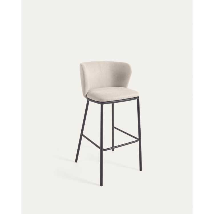 BANCO CISELIA EM CHENILLE BEGE E AÇO PRETO ALTURA 75 CM