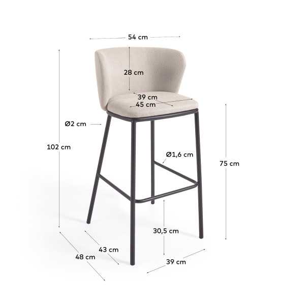 TABOURET CISELIA EN CHENILLE BEIGE ET...