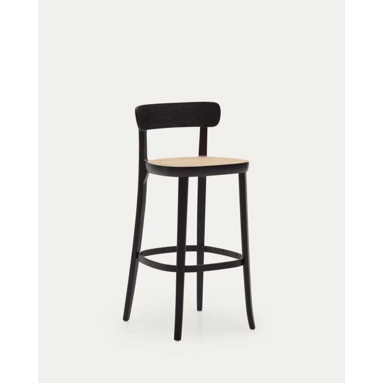 TABOURET ROMANE EN BOIS DE HÊTRE NOIR AVEC PLACAGE DE FRÊNE ET ROTIN 