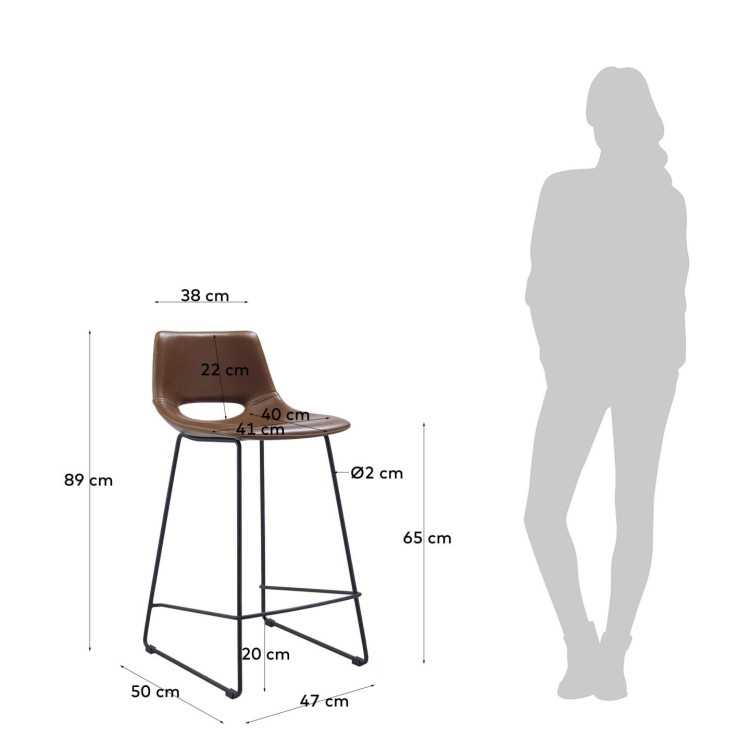 ZAHARA STOOL IN BROWN POLYURETHANE HEIGHT 65 CM