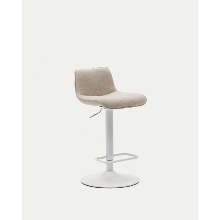 TABOURET ZENDA EN CHENILLE BEIGE ET ACIER BLANC MAT 81-102 CM