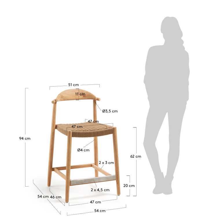 TABOURET NINA BOIS D'ACACIA MASSIF HAUTEUR 62 CM
