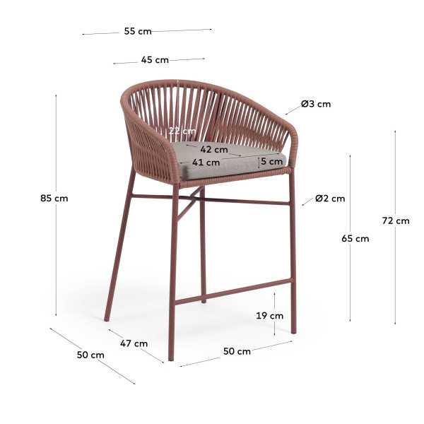 TABOURET YANET EN CORDE TERRACOTTA ET...