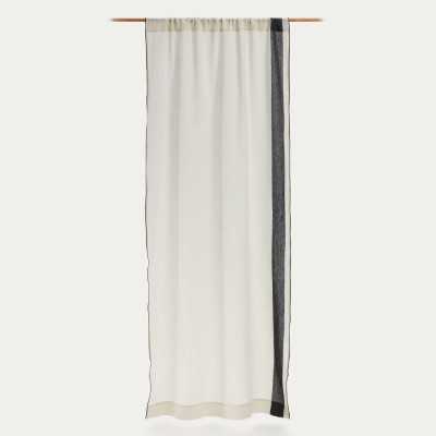 RIDEAU MAILETH 140 X 270CM COTON ET LIN BLANC RAYURES NOIRES