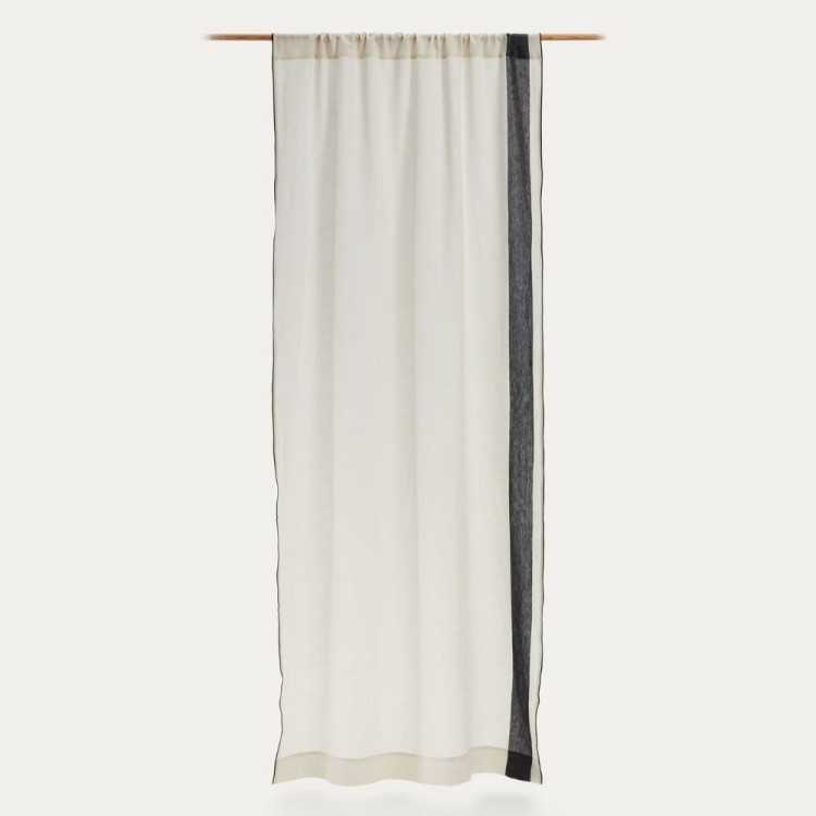 RIDEAU MAILETH 140 X 270CM COTON ET LIN BLANC RAYURES NOIRES