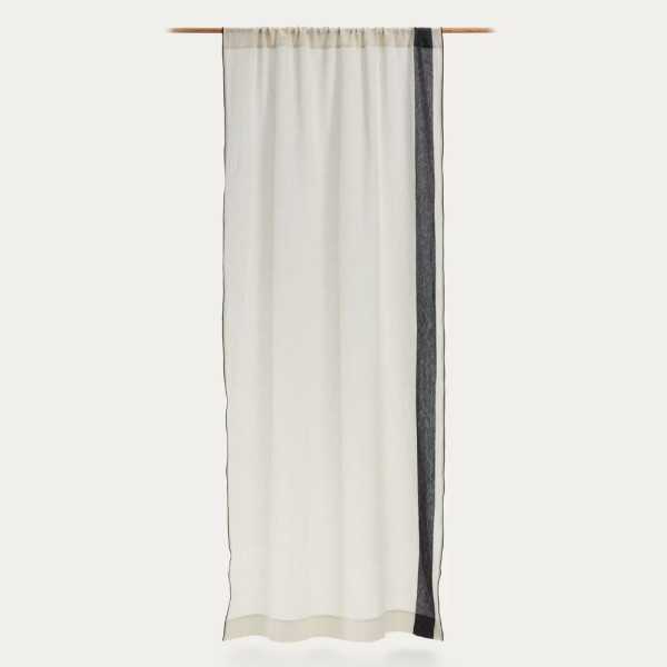 RIDEAU MAILETH 140 X 270CM COTON ET LIN BLANC RAYURES NOIRES