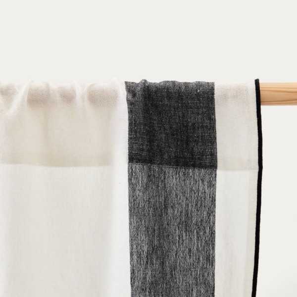 RIDEAU MAILETH 140 X 270CM COTON ET LIN BLANC RAYURES NOIRES