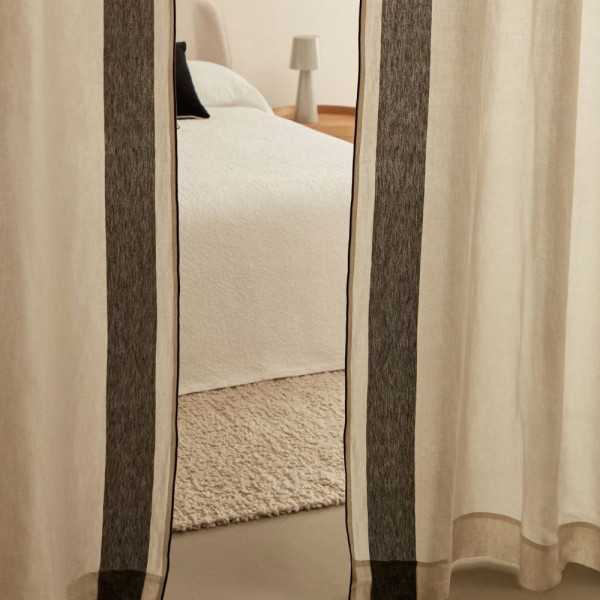 RIDEAU MAILETH 140 X 270CM COTON ET LIN BLANC RAYURES NOIRES