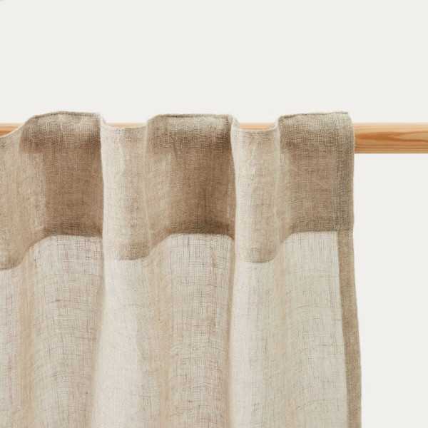RIDEAU MELBA 140 X 270CM 100 % LIN NATUREL ET GRIS