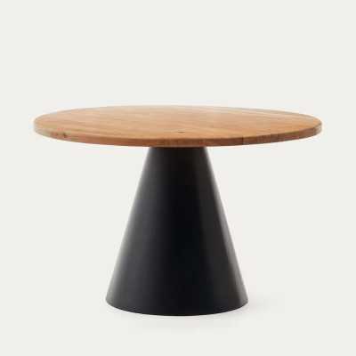 TABLE RONDE WILSHIRE 120 CM ACACIA PIED ACIER NOIR - 2 COLIS