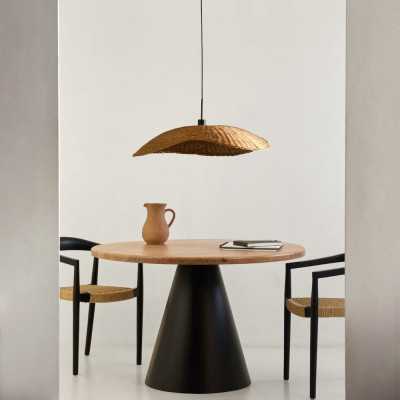 TABLE RONDE WILSHIRE 120 CM ACACIA PIED ACIER NOIR - 2 COLIS 2