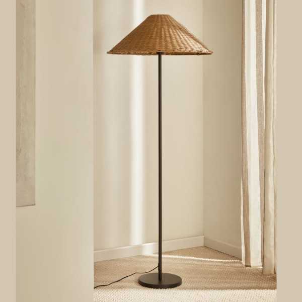 LAMPADAIRE URANIA ROTIN ET METAL NOIR 