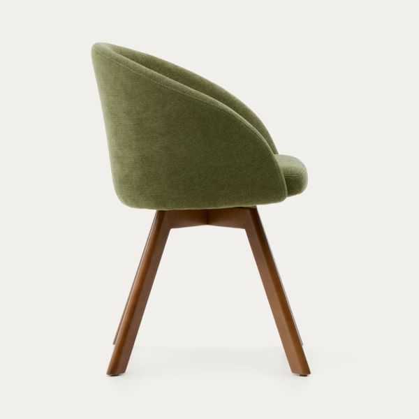 CHAISE GIRATOIRE MARVIN EN CHENILLE VERTE ET PIEDS EN BOIS DE CHÊNE F
