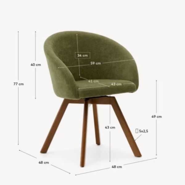 CHAISE GIRATOIRE MARVIN EN CHENILLE VERTE ET PIEDS EN BOIS DE CHÊNE F