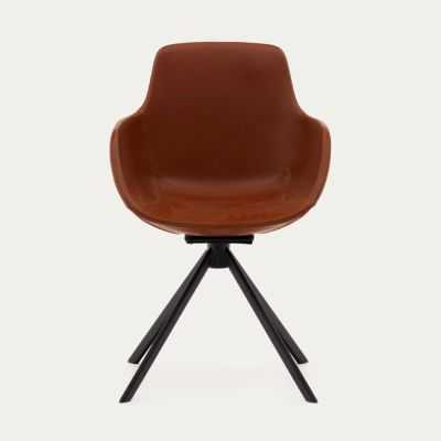 CHAISE GIRATOIRE TISSIANA AUTO-RETOUR CUIR SYNTH MARRON PIEDS NOIRS 