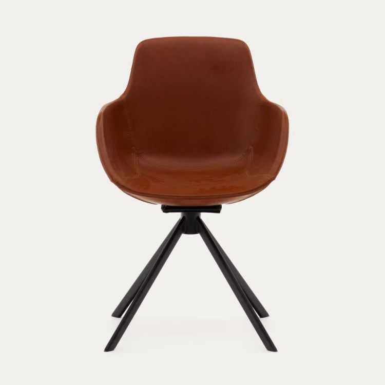 CHAISE GIRATOIRE TISSIANA AUTO-RETOUR CUIR SYNTH MARRON PIEDS NOIRS -