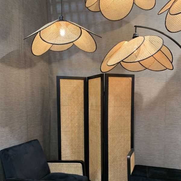 LAMPE SUSPENSION LARGE EVASION OSIER BLANC
