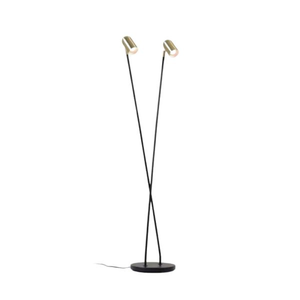 LAMPADAIRE CLEMENCE EN MÉTAL NOIR ET ABAT-JOUR FINITION DORÉE