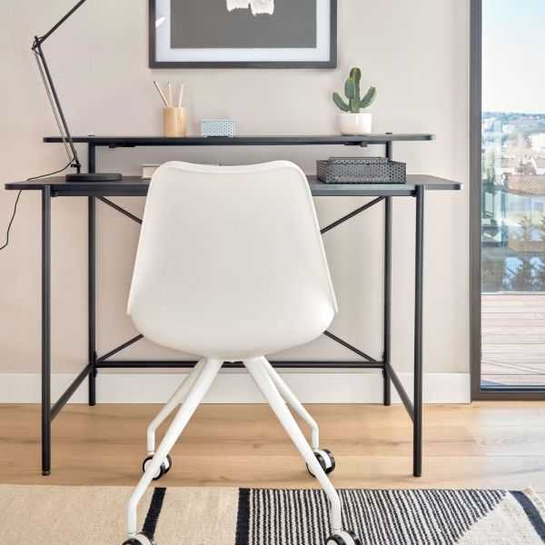 BUREAU GALATIA EN MELAMINE NOIR ET PIEDS EN METAL LAQUE NOIR 120 X 60