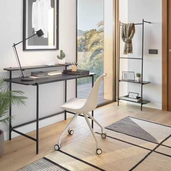 BUREAU GALATIA EN MELAMINE NOIR ET PIEDS EN METAL LAQUE NOIR 120 X 60