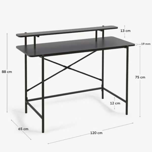 BUREAU GALATIA EN MELAMINE NOIR ET PIEDS EN METAL LAQUE NOIR 120 X 60