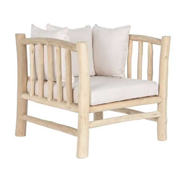 FAUTEUIL 80 X 77 X 71 CM TECK POLYESTER BLANC