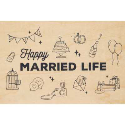 CARTE DE VOEUX HAPPY MARRIED LIFE BOIS