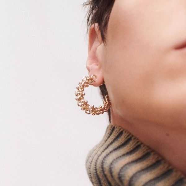 CHAIN CREOLES BLOSSOM EARRINGS (PAIR)