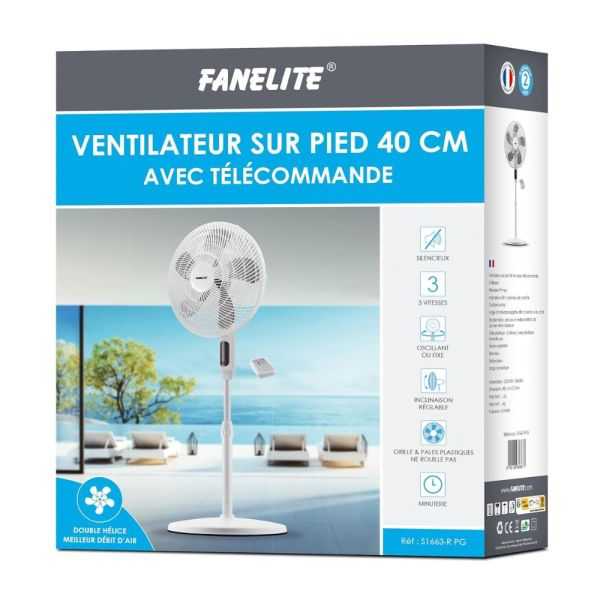 VENTILATEUR SUR PIED 40CM ECRAN LED ET TELECOMMANDE BLANC