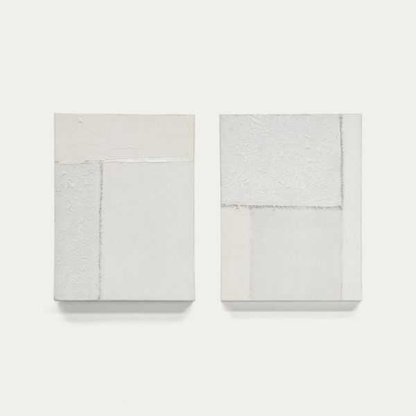 TABLEAUX PINEDA ABSTRAITS 30 X 40 CM BLANC X 2