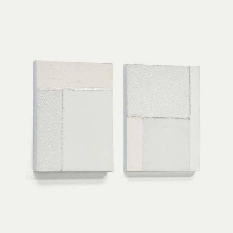 TABLEAUX PINEDA ABSTRAITS 30 X 40 CM BLANC X 2
