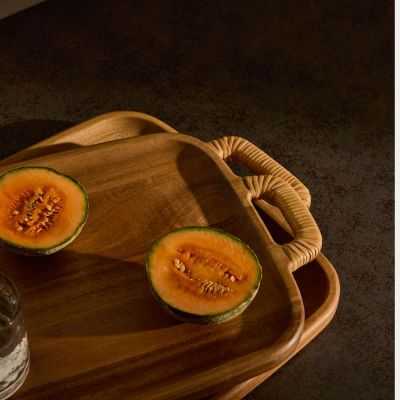 PLATEAU SARDIS BOIS D'ACACIA ET ROTIN 2