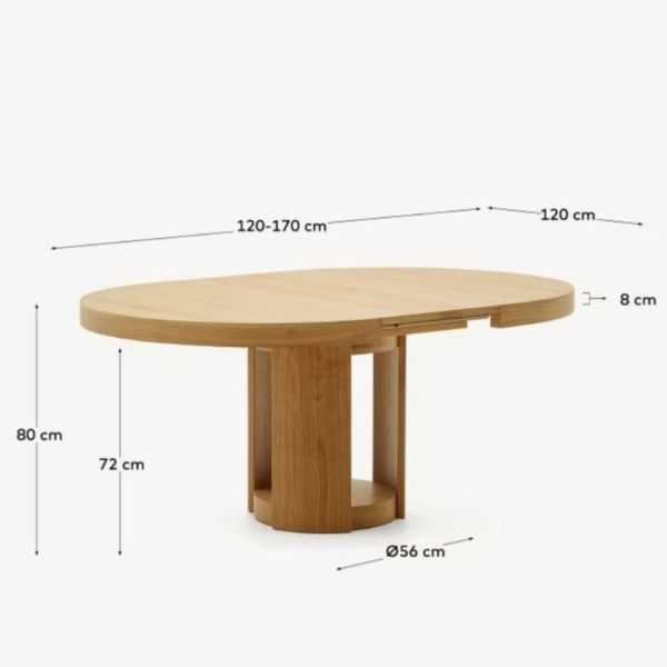 TABLE RONDE ARTIS EXTENSIBLE 80 CM BOIS MASSIF