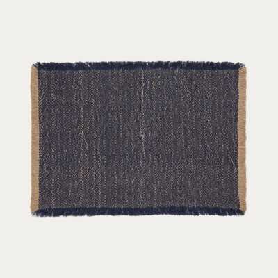 SETS DE TABLE SILATI  EN LIN ET COTON FRANGES BLEUES X2 