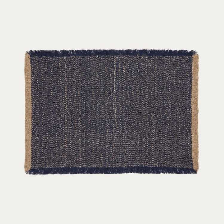 SILATI PLACE MATS IN LINEN AND COTTON BLUE FRINGES X2