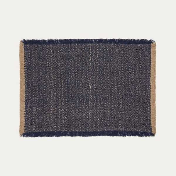 SILATI PLACE MATS IN LINEN AND COTTON BLUE FRINGES X2