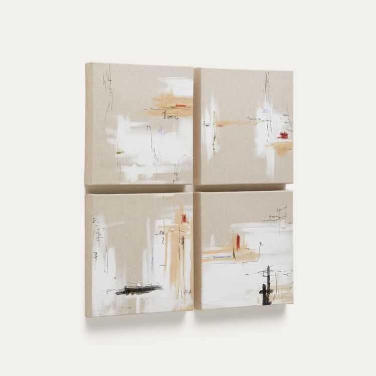 ENSEMBLE DE 4 TABLEUX SELNIR 30 X 30 LIN BLAN ET BEIGE