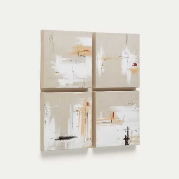 ENSEMBLE DE 4 TABLEUX SELNIR 30 X 30 LIN BLAN ET BEIGE