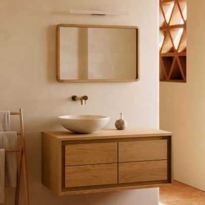 MEUBLE DE SALLE DE BAIN KENTA 90 X 45 CM TECK MASSIF NATUREL 2