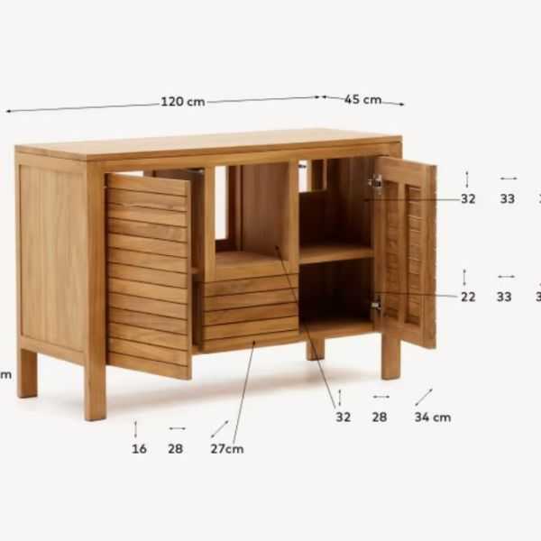 MEUBLE DE SALLE DE BAIN KENTA 120 X 45 CM TECK MASSIF NATUREL