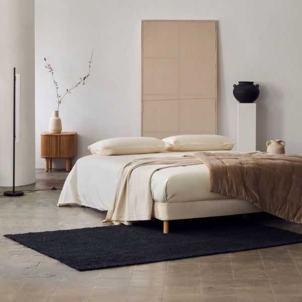 SOMMIER DEHOUSSABLE OFELIAAVCE PIEDS EN BOIS DE HETRE MASSIF BEIGE