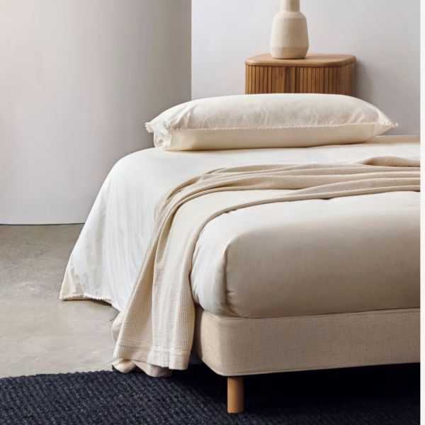 SOMMIER DEHOUSSABLE OFELIAAVCE PIEDS EN BOIS DE HETRE MASSIF BEIGE